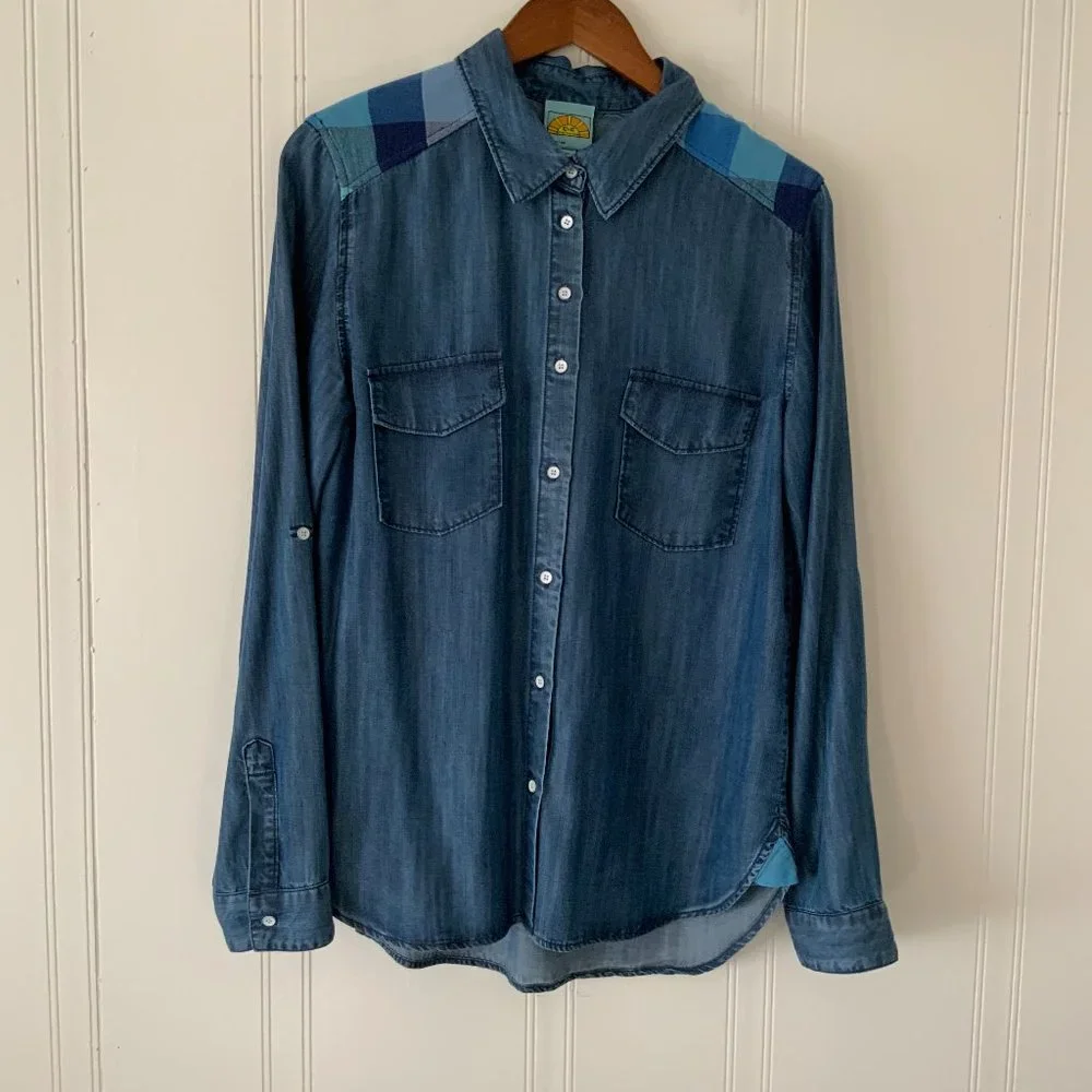 C & C California Blouse SZ M Blue Denim